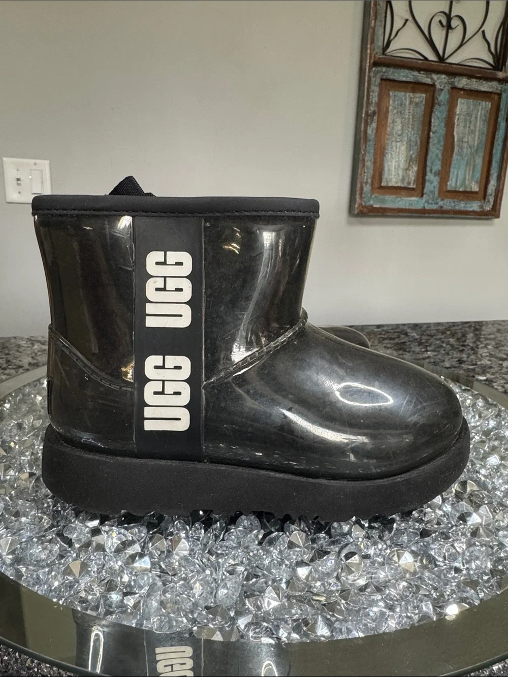 UGG Kids Black waterproof Gloss Ankle Boot 12